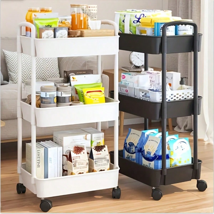 Rolling File Cart - 3-Tier Rolling Utility Cart with Removable