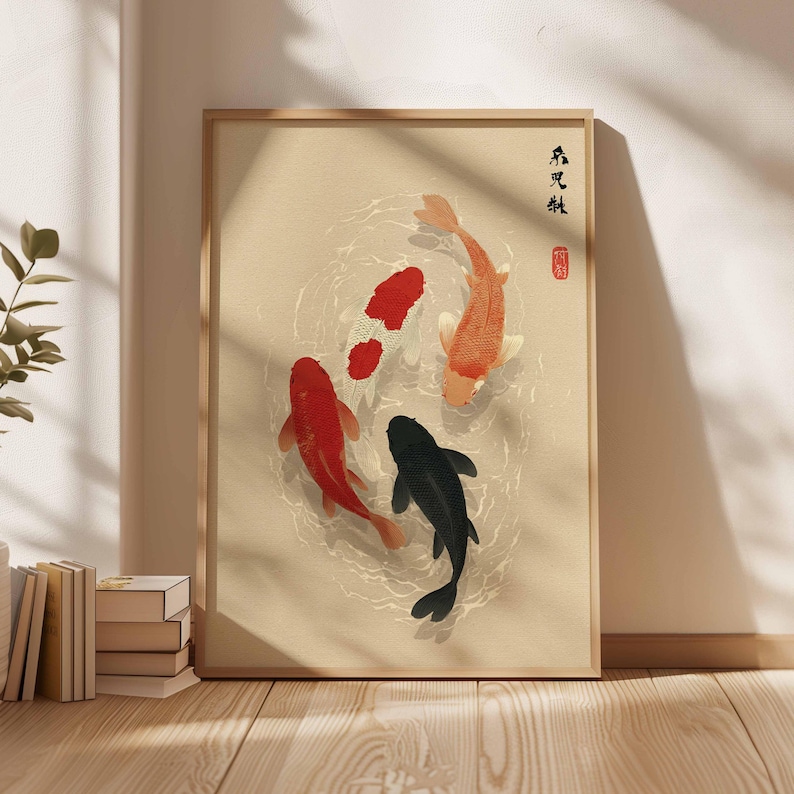 Home Office Japandi - 1pc Japanese Koi Fish Poster, Minimalist