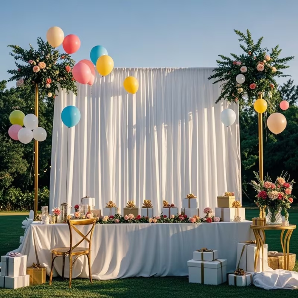 Home Office Backdrop - Satin Backdrop Curtain, Wrinkle Free Silky