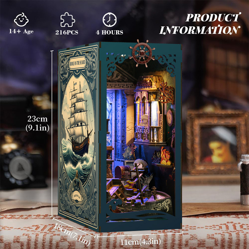 Home Office With Bookshelves - 3D Wooden DIY Bookend Puzzle Handmade