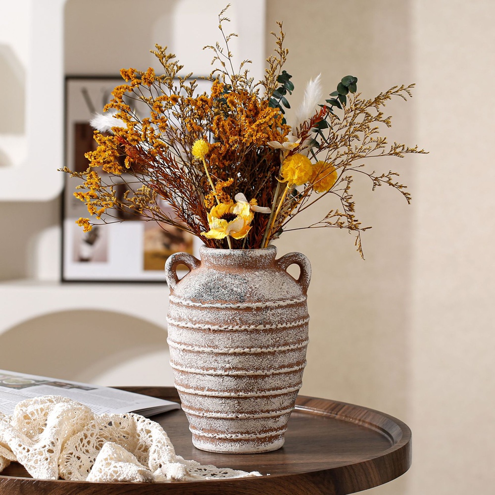 Home Office Japandi - Amphora Ceramic Vase Dried Flowers Nordic