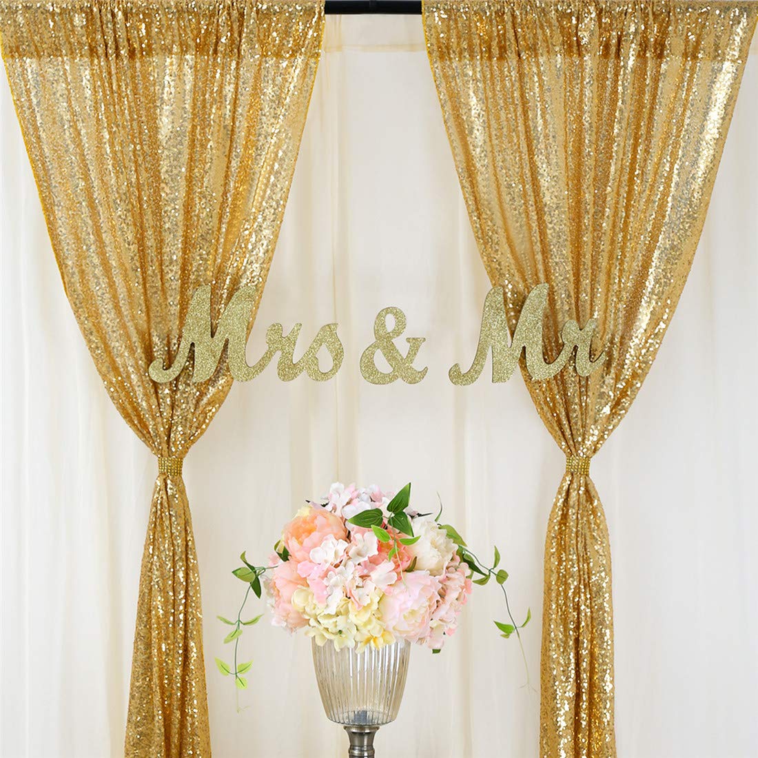 Home Office Backdrop - 2PCS Gold Sequin Party Backdrop Curtain
