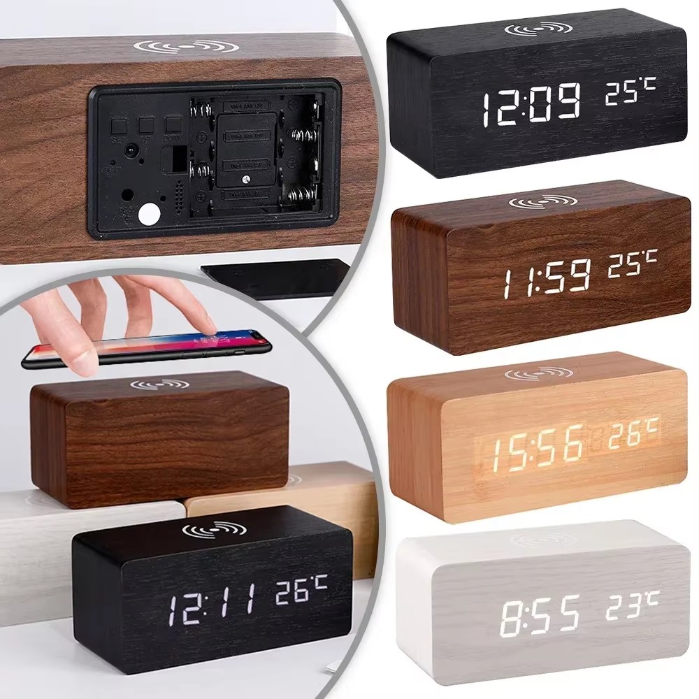 Led Desk Clock - Alarm Clock LED Digital Wooden USB/AAA