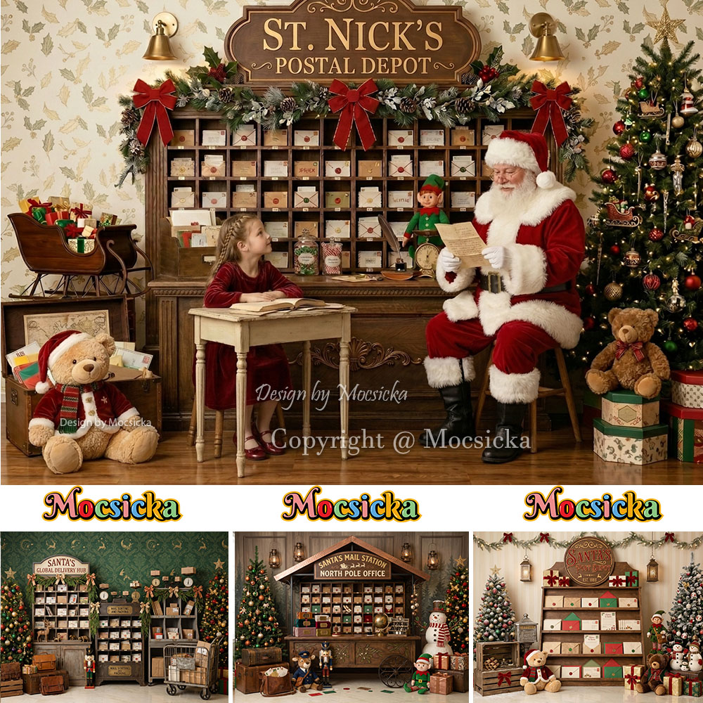 Home Office Backdrop - Mocsicka Christmas North Pole Post Office