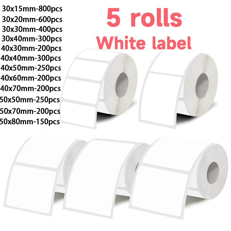 Label Maker Machine - 5 Rolls of White Label Stickers,