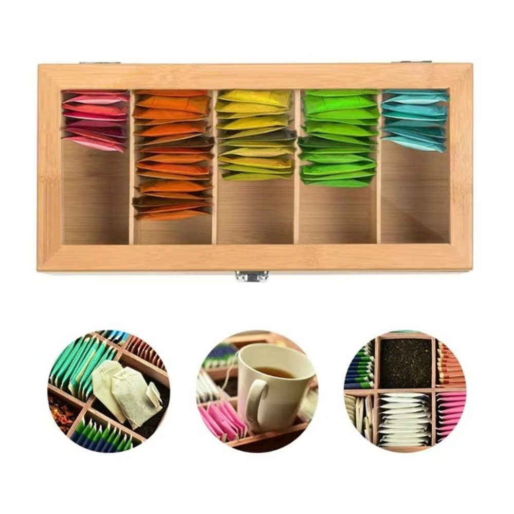 Home Office Bagas - Portable Bamboo Tea bag Storage Box