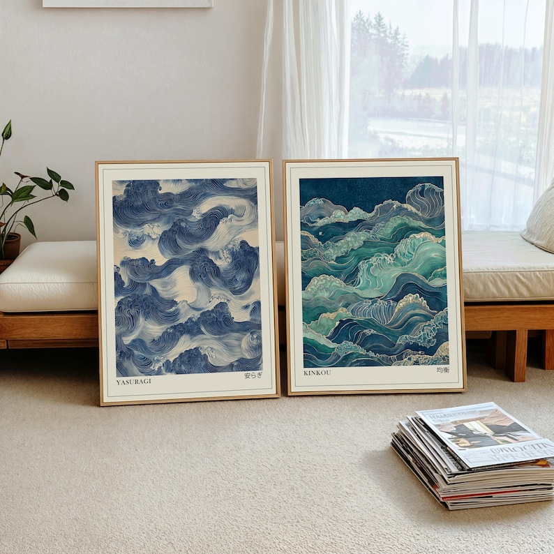 Home Office Japandi - 2pcs Japandi Sage Green and Blue
