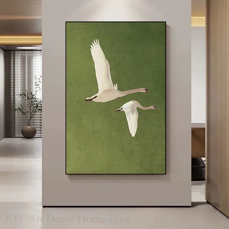 Home Office Backdrop - Two Flying Swans Realistic Feather Texture,