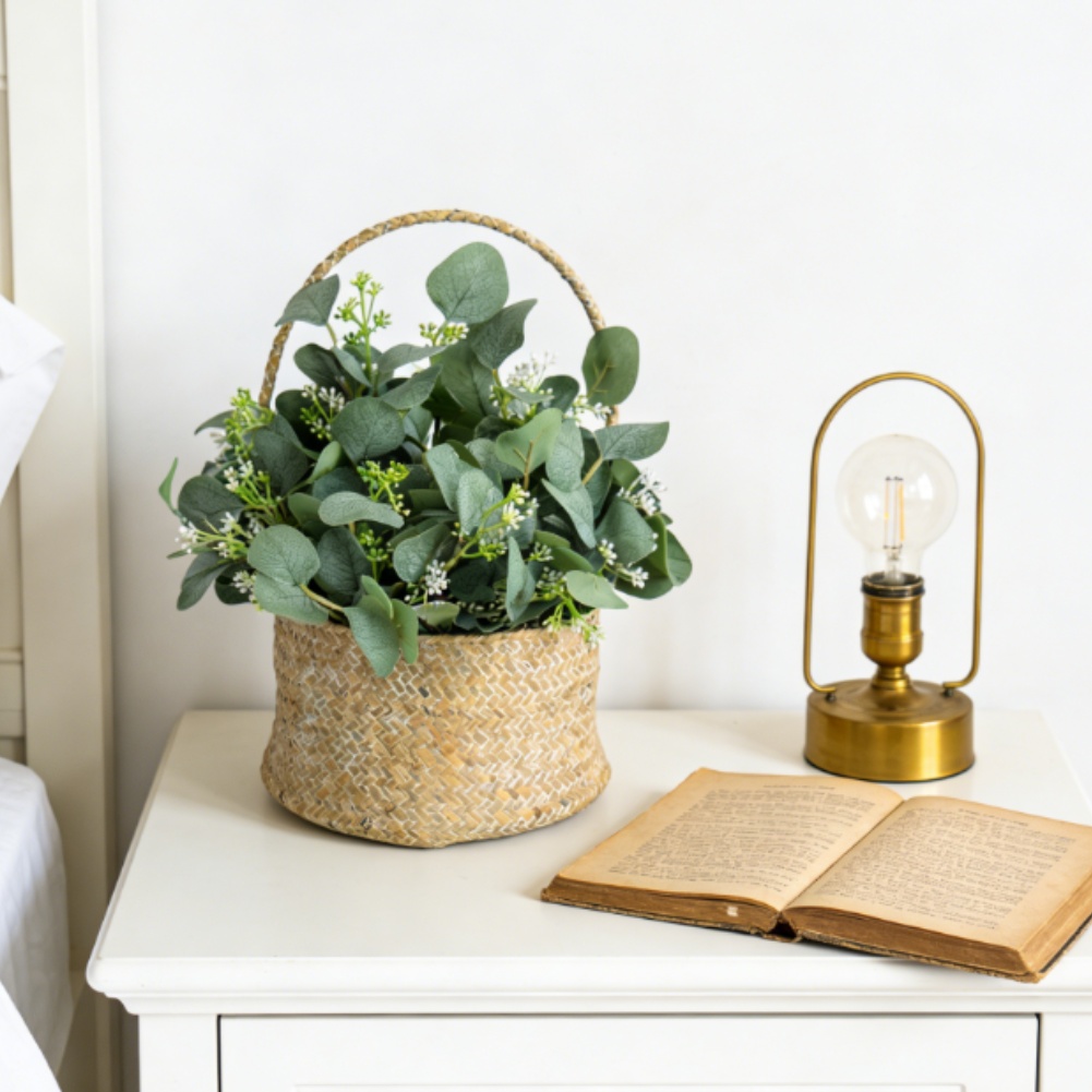 Home Office Backdrop - Artificial Eucalyptus Leaves Green Fake Plant