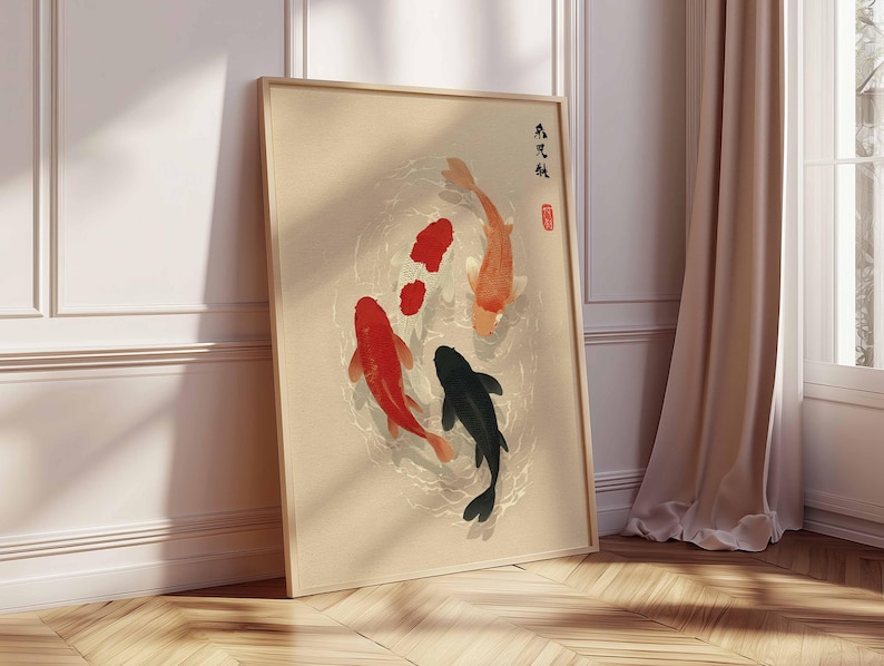 1pc Japanese Koi Fish Poster,  - đánh giá và giá Home Office Japandi