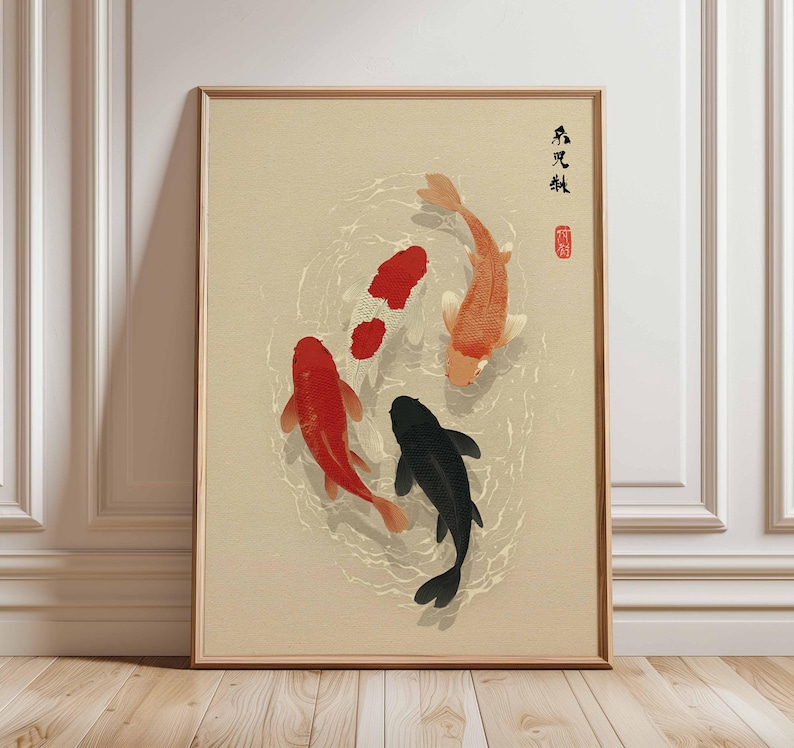 1pc Japanese Koi Fish Poster,  - đánh giá và giá Home Office Japandi