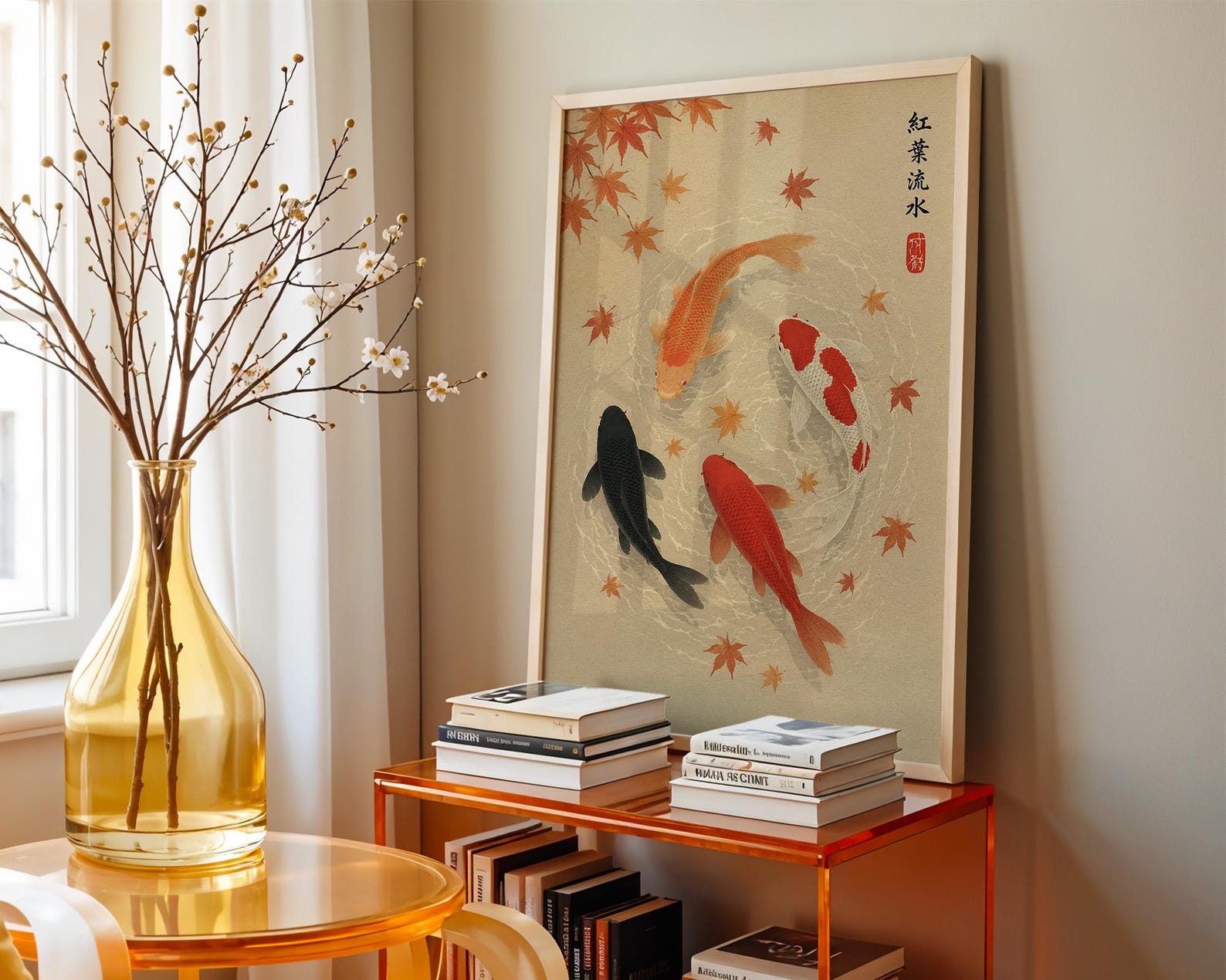 Japanese Autumn Leave Koi Fish - đánh giá và giá Home Office Japandi