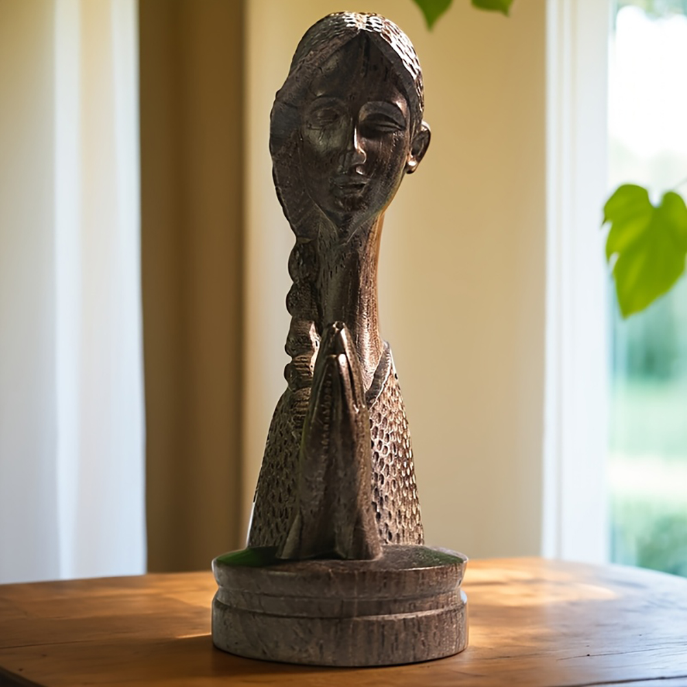 1Pc Wooden Carved Praying Girl - đánh giá và giá Home Office With Bookshelves