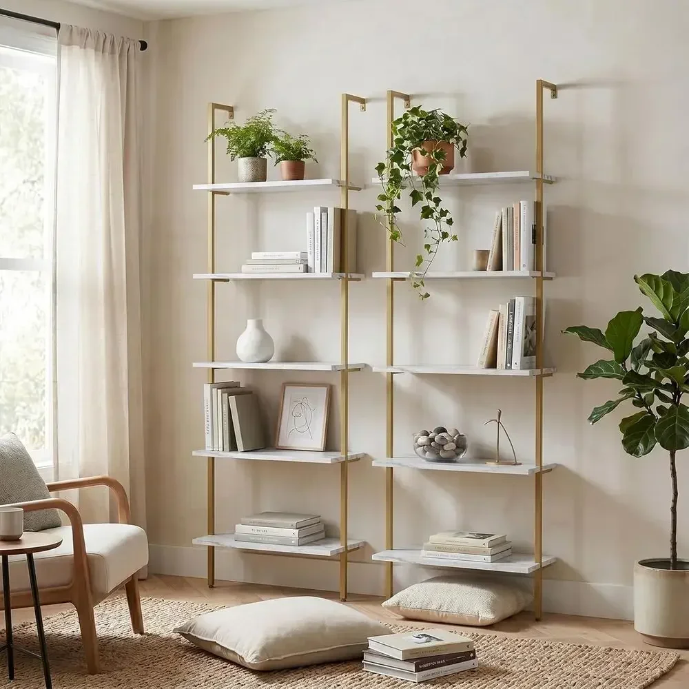 5-Tier White Marble Wall-Mount - đánh giá và giá Home Office With Bookshelves