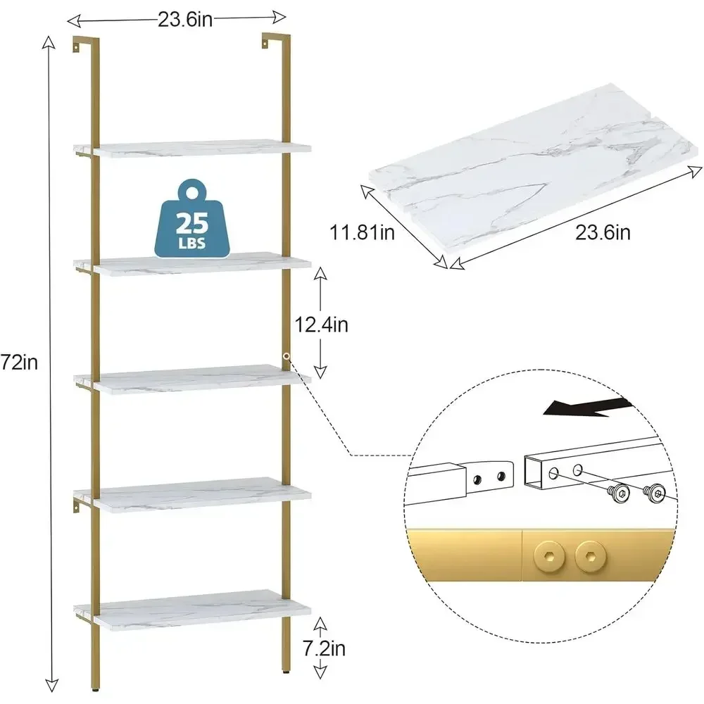 5-Tier White Marble Wall-Mount - đánh giá và giá Home Office With Bookshelves