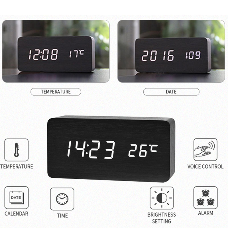 Wooden Digital Alarm Clock, LE - đánh giá và giá Led Desk Clock