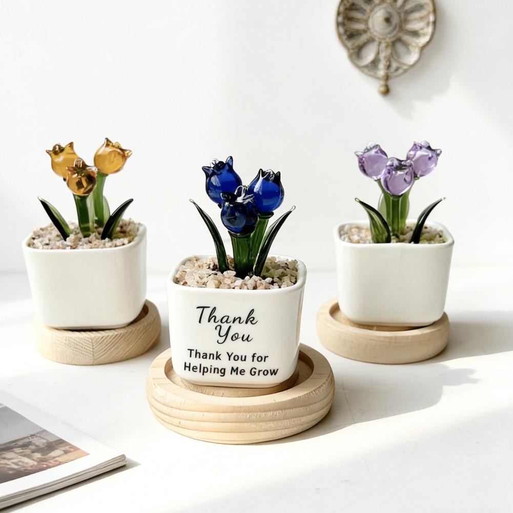 Mini Potted Glass Flower Decor - đánh giá và giá Home Office With Bookshelves