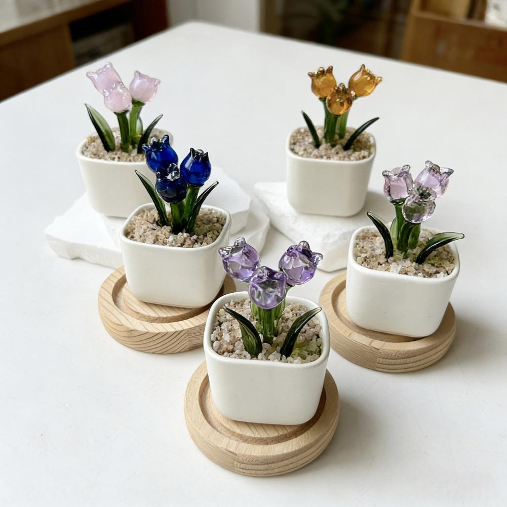 Mini Potted Glass Flower Decor - đánh giá và giá Home Office With Bookshelves