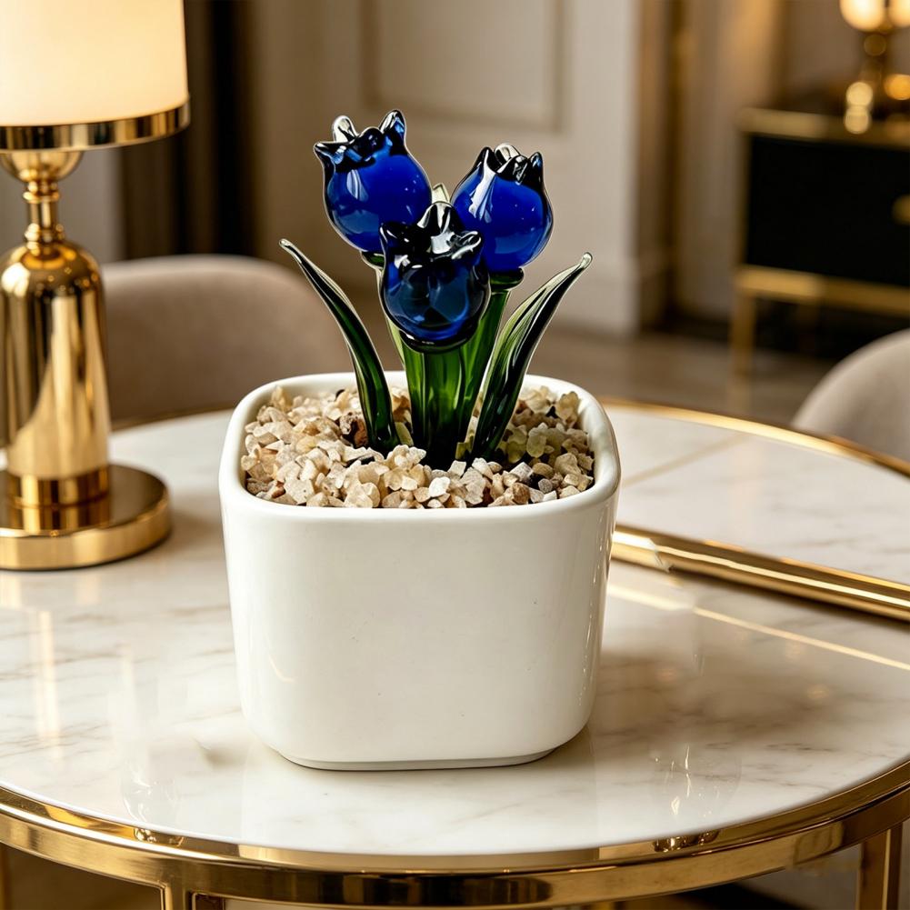 Mini Potted Glass Flower Decor - đánh giá và giá Home Office With Bookshelves
