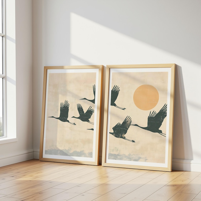 2pcs Japandi Flying Cranes Wal - đánh giá và giá Home Office Japandi