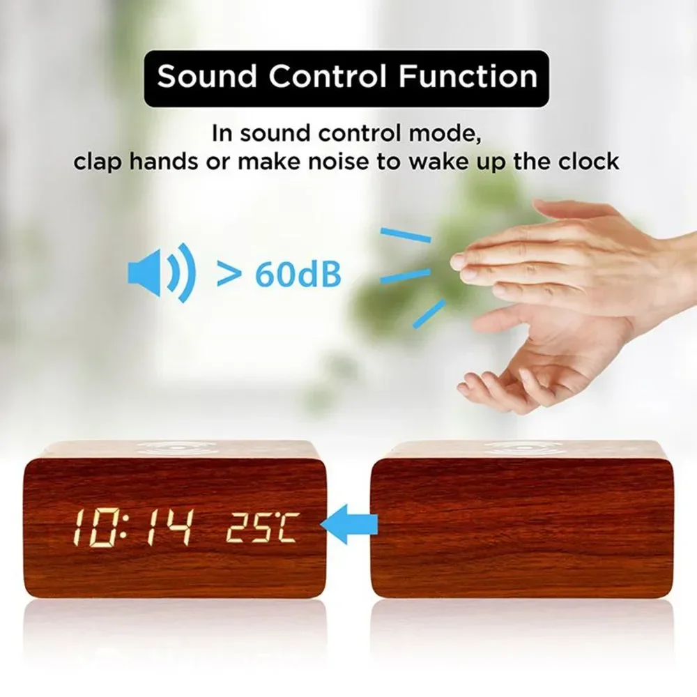 Alarm Clock LED Digital Wooden - đánh giá và giá Led Desk Clock