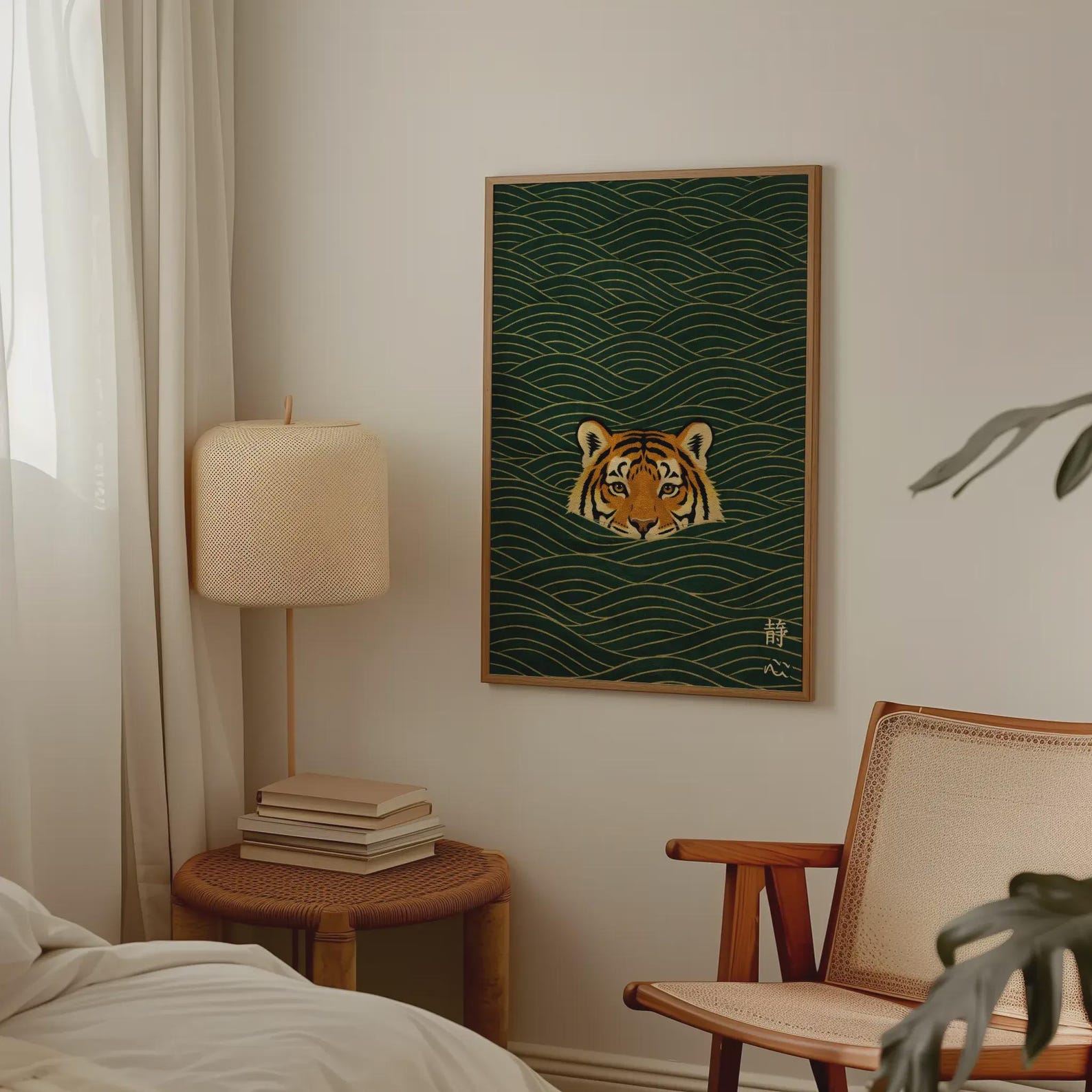 Japanese Ukiyo-e Swimming Tige - đánh giá và giá Home Office Japandi