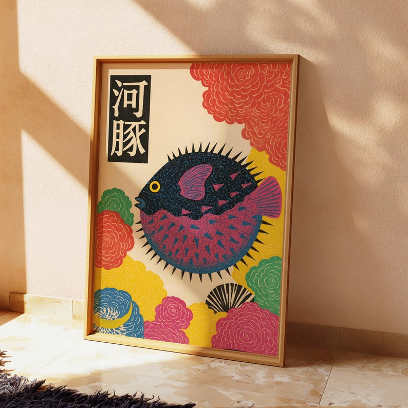 Japanese Puffer Fish Canvas Wa - đánh giá và giá Home Office Japandi