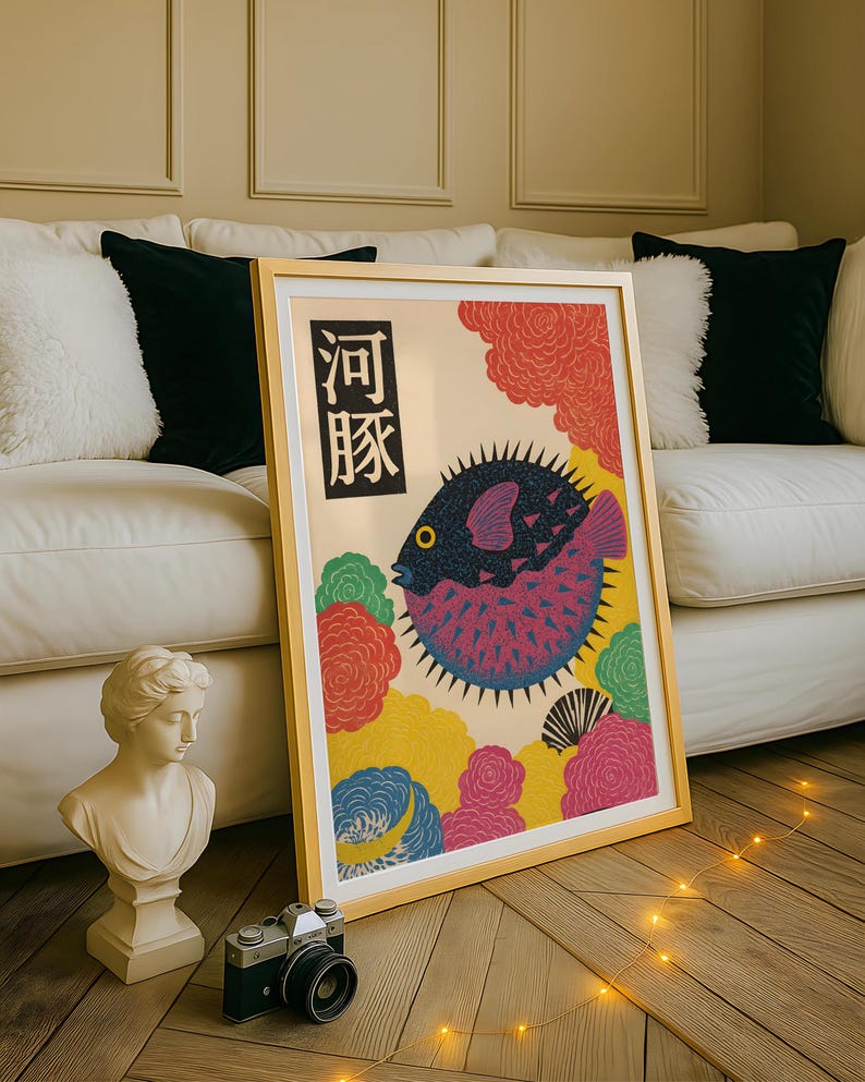 Japanese Puffer Fish Canvas Wa - đánh giá và giá Home Office Japandi