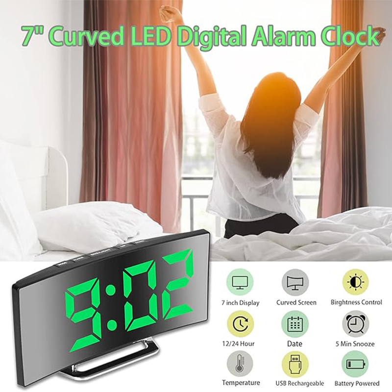LED Digital Alarm Clock Curved - đánh giá và giá Led Desk Clock