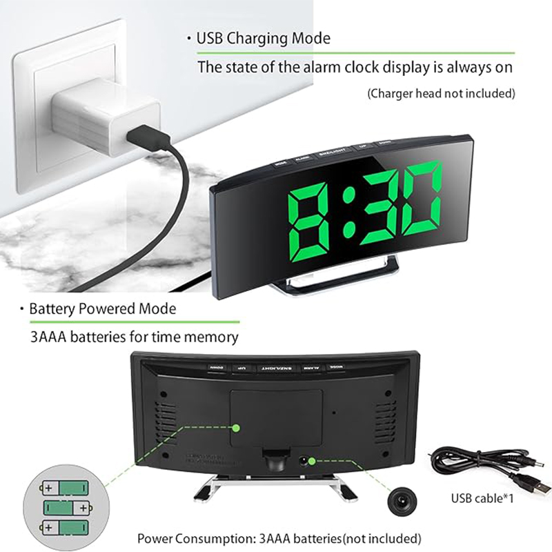 LED Digital Alarm Clock Curved - đánh giá và giá Led Desk Clock